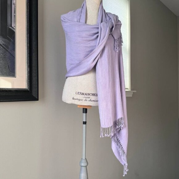 Silk Blend Multiway Scarf with Fringe in Beautiful Trendy Lilac Color - Picture 3 of 7